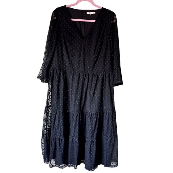 Boden Swiss Dot Ruffled Tiered Dress Womens XXL Whimsigoth Modest Knee Length - Picture 1 of 14